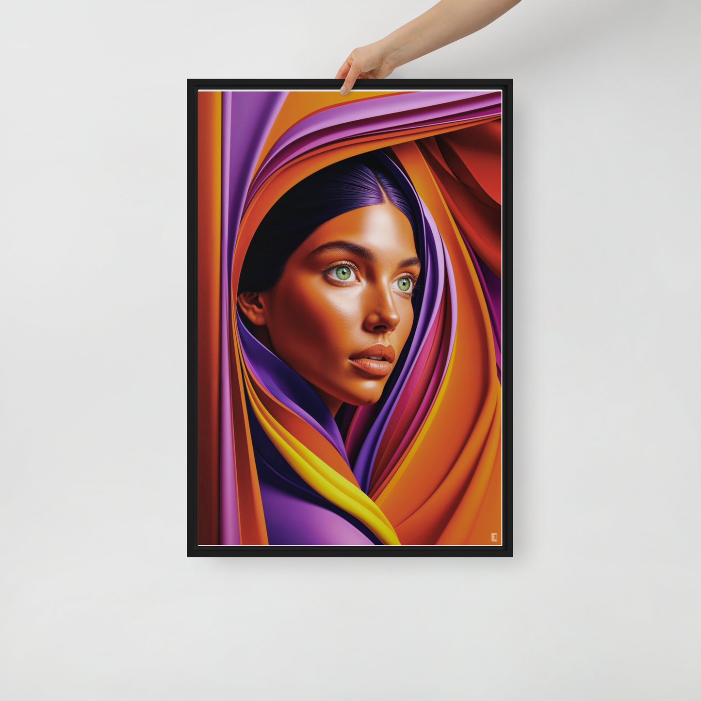 Ce tableau sur toile imprimée est issue de l'art digital est représente une femme du desert avec beaucoup de couleurs. Parfait pour une déco salon ou chambre.