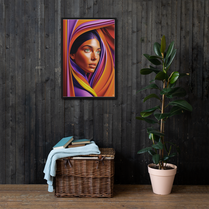Ce tableau sur toile imprimée est issue de l'art digital est représente une femme du desert avec beaucoup de couleurs. Parfait pour une déco salon ou chambre.