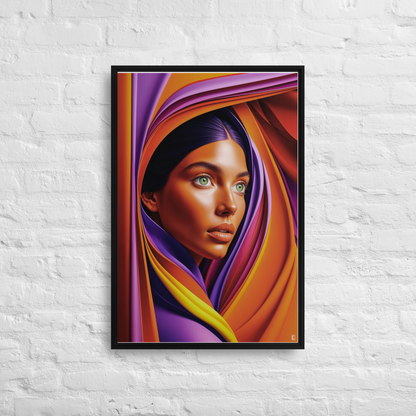 Ce tableau sur toile imprimée est issue de l'art digital est représente une femme du desert avec beaucoup de couleurs. Parfait pour une déco salon ou chambre.