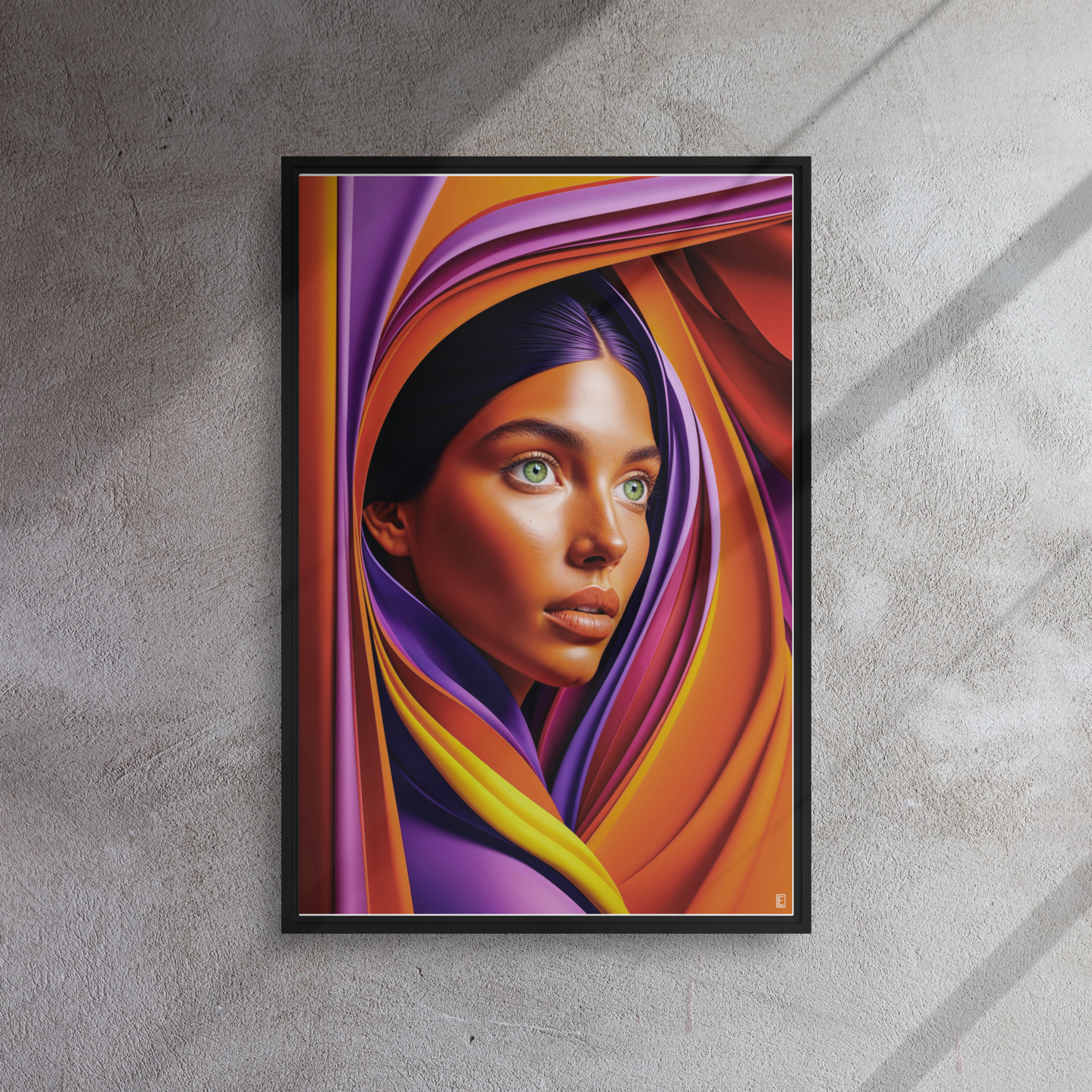 Ce tableau sur toile imprimée est issue de l'art digital est représente une femme du desert avec beaucoup de couleurs. Parfait pour une déco salon ou chambre.