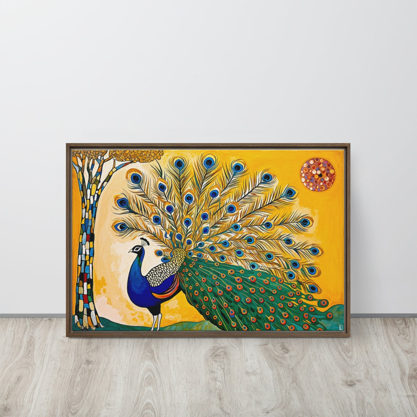 toile encadrée dans le style Gustav Klimt pour une déco salon moderne et colorée. 