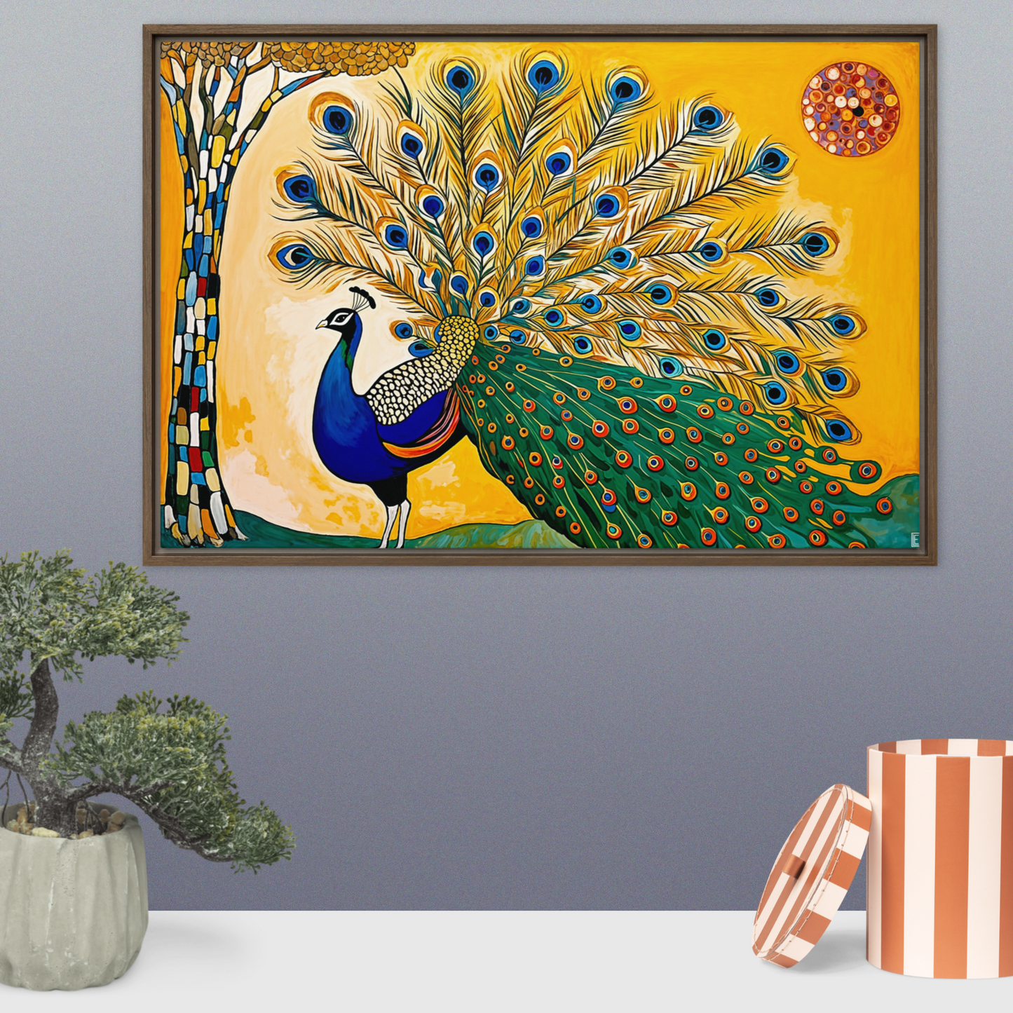 toile encadrée dans le style Gustav Klimt pour une déco salon moderne et colorée. 