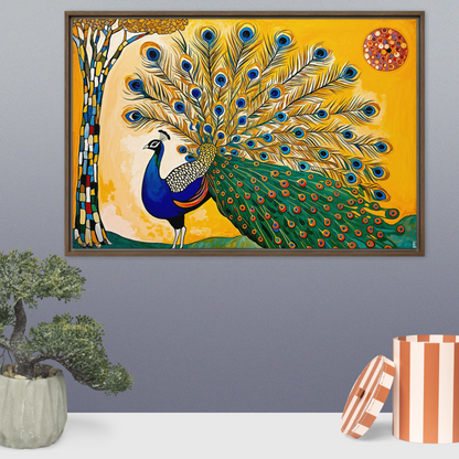 toile encadrée dans le style Gustav Klimt pour une déco salon moderne et colorée. 