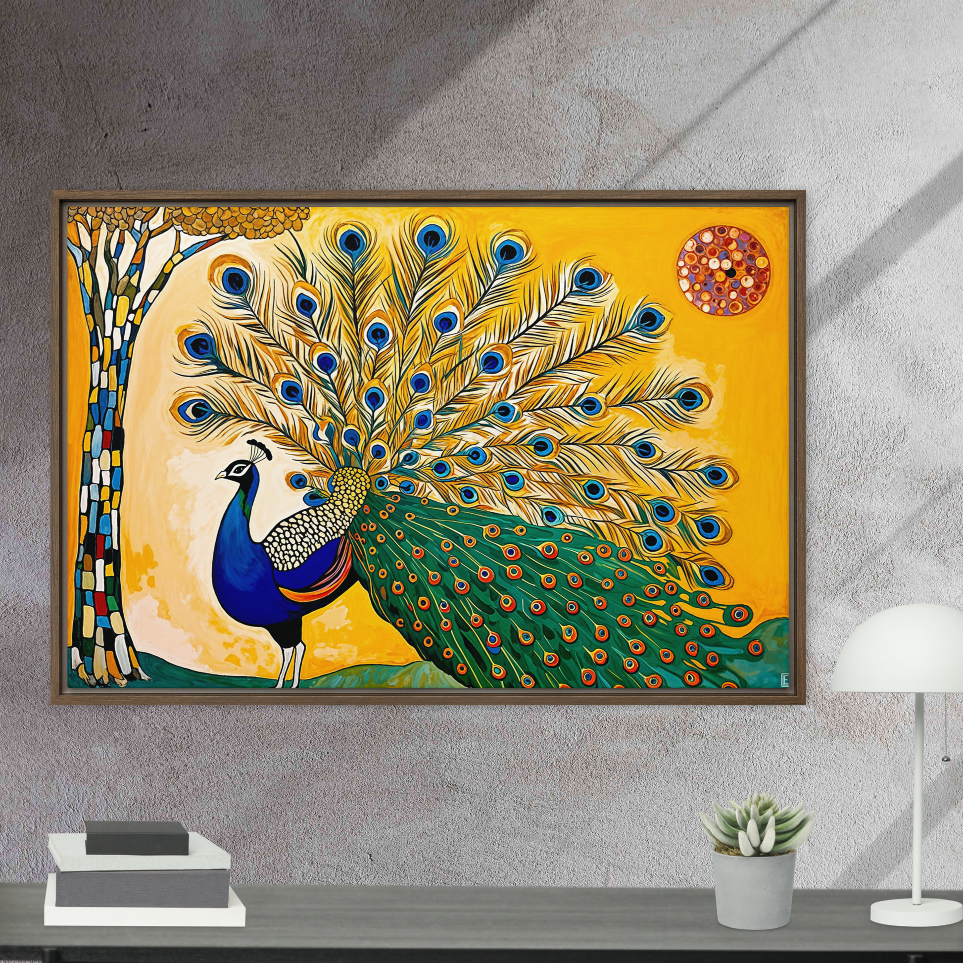 toile encadrée dans le style Gustav Klimt pour une déco salon moderne et colorée. 