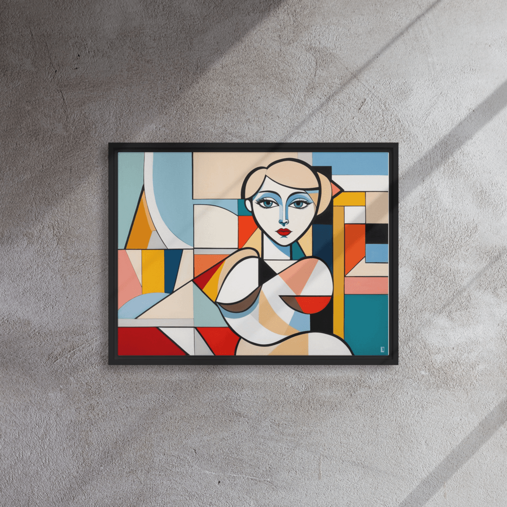 tableau contemporain pour une décoration de salon. Style cubisme moderne, il s'agit d'une peinture digitale qui représente une femme.