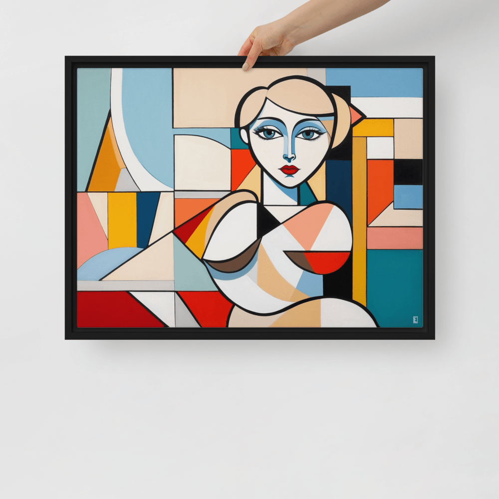 tableau contemporain pour une décoration de salon. Style cubisme moderne, il s'agit d'une peinture digitale qui représente une femme.