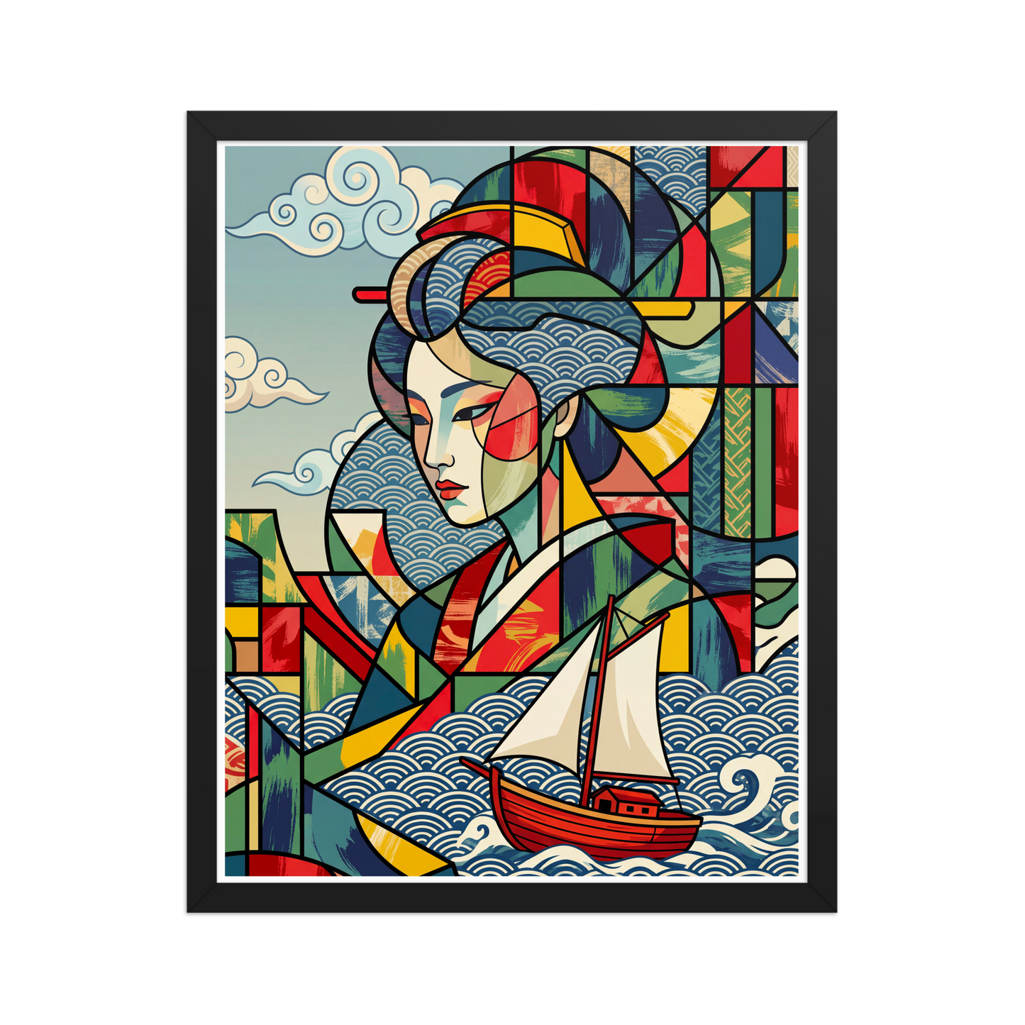 ALS_MOCKUP|arts_lovers_studio_seigaiha_wave_et_cubisme|poster_encadre_premium|noir