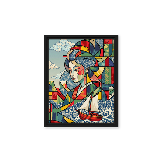 ALS_MOCKUP|arts_lovers_studio_seigaiha_wave_et_cubisme|toile_encadree|noir